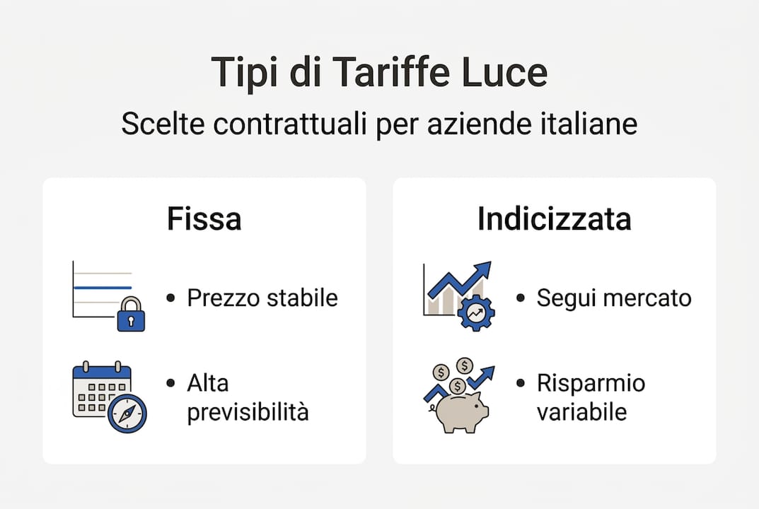 Infografica sulle diverse tipologie di tariffe luce dedicate alle aziende