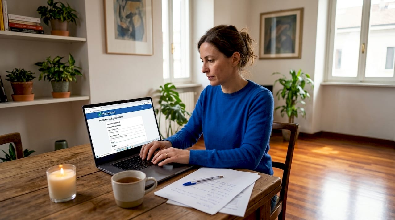 Una donna compila online la richiesta per ottenere un’agevolazione dal suo computer.
