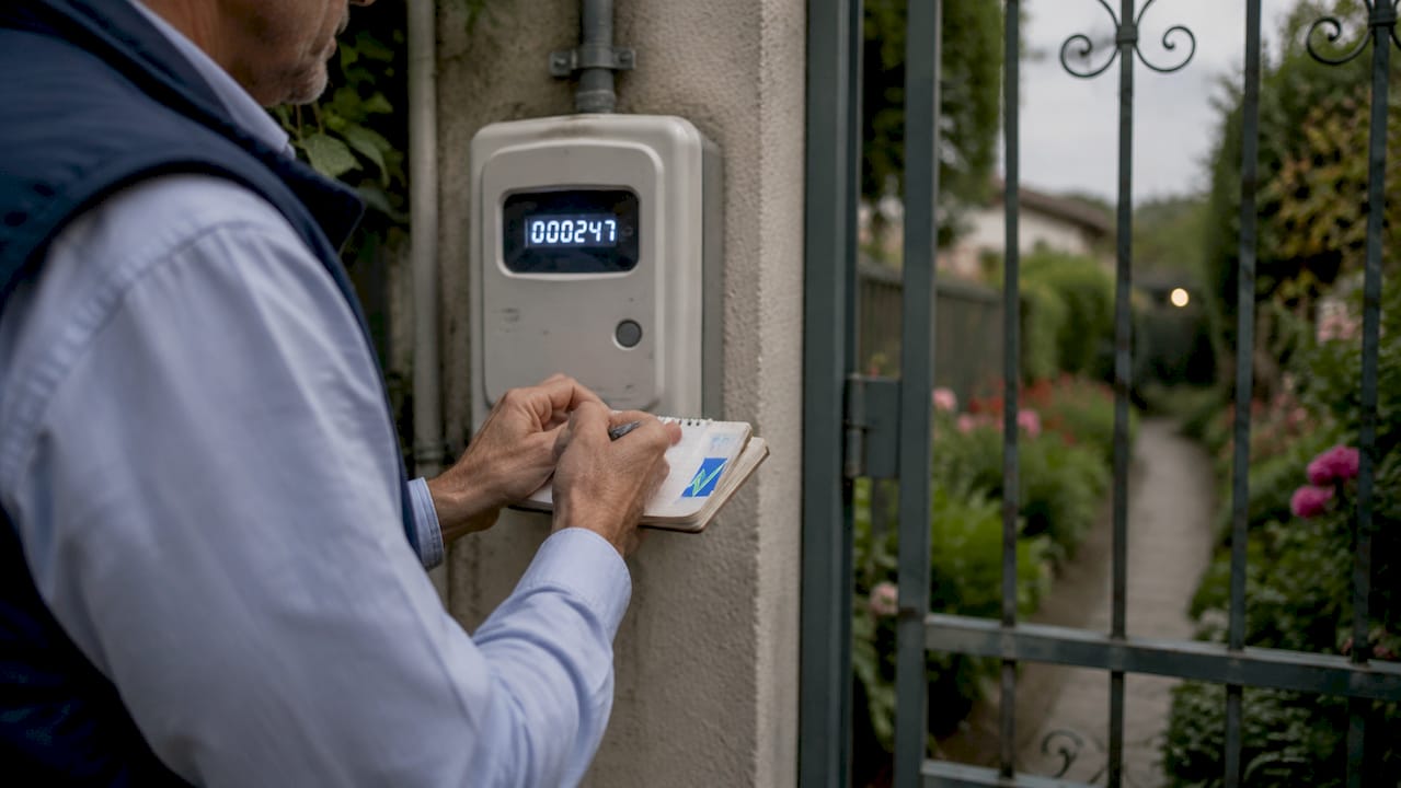 Una persona controlla il contatore della luce posto all’esterno dell’abitazione.