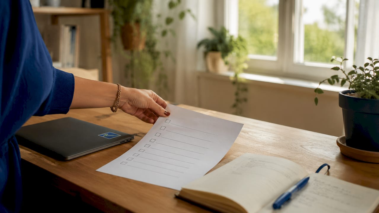 Mano che tiene pronta la checklist per la pratica di voltura