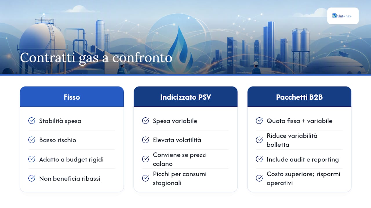 Tabella comparativa delle principali tipologie di contratti gas per le aziende