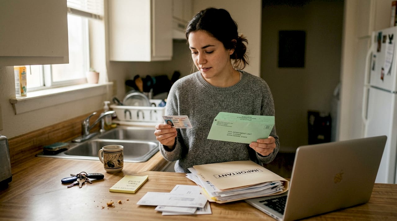 Woman organizing documents for energy setup