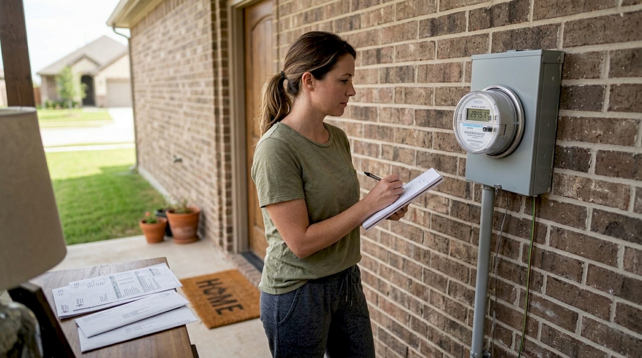 Woman records smart meter reading at home