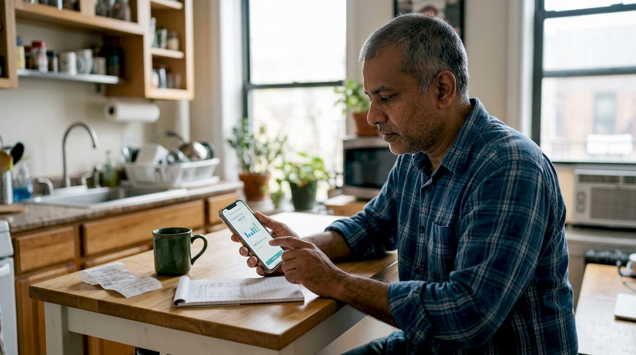 Man checking prepaid electricity balance on smartphone
