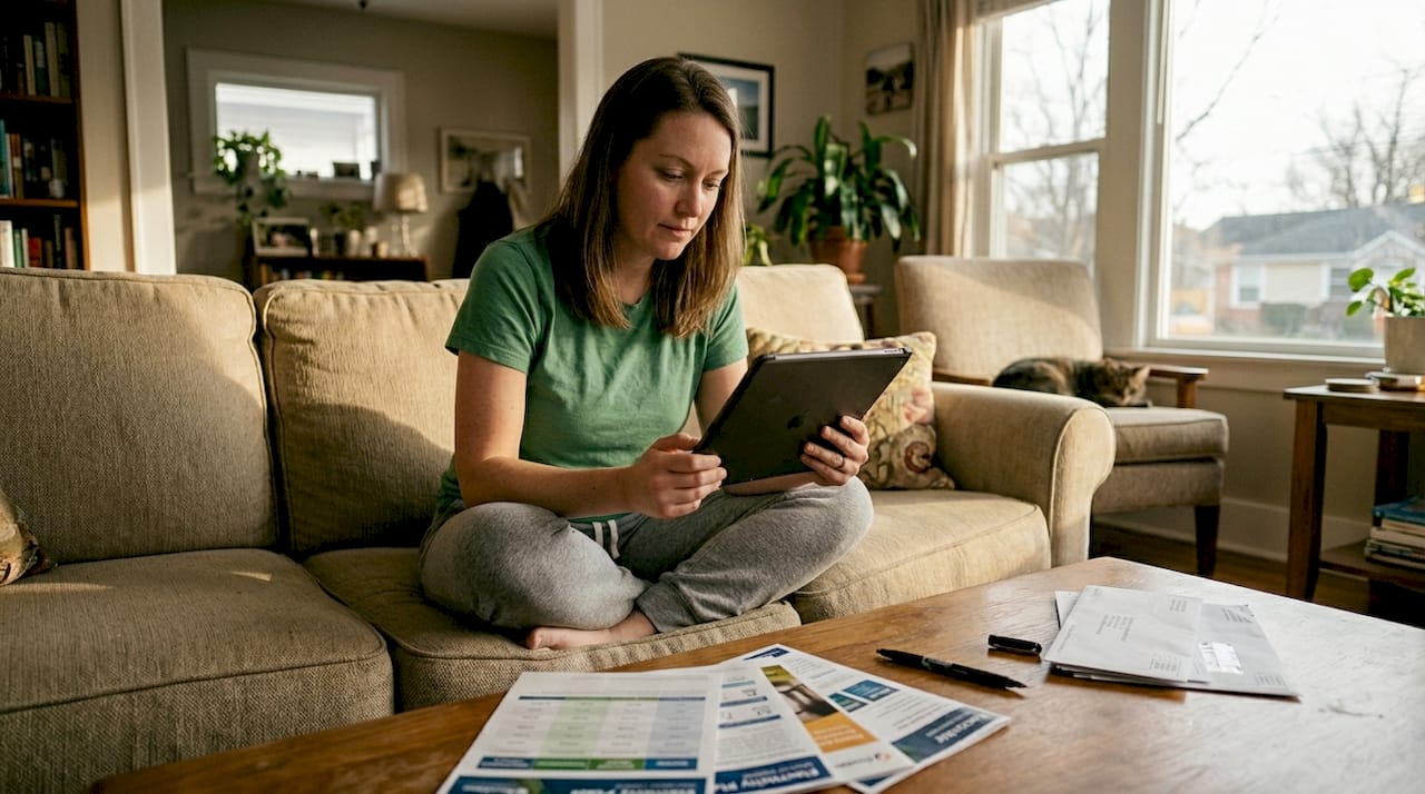 Woman compares electricity plans on tablet