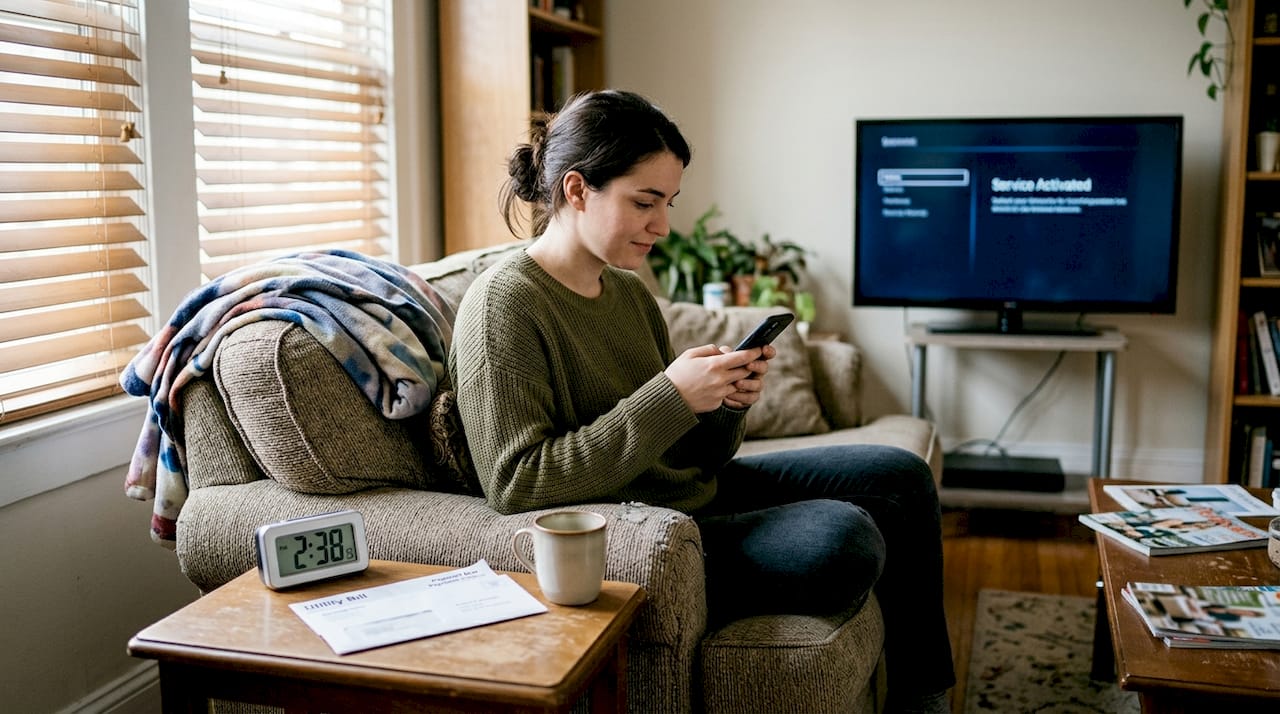 Woman starting prepaid electricity in living room