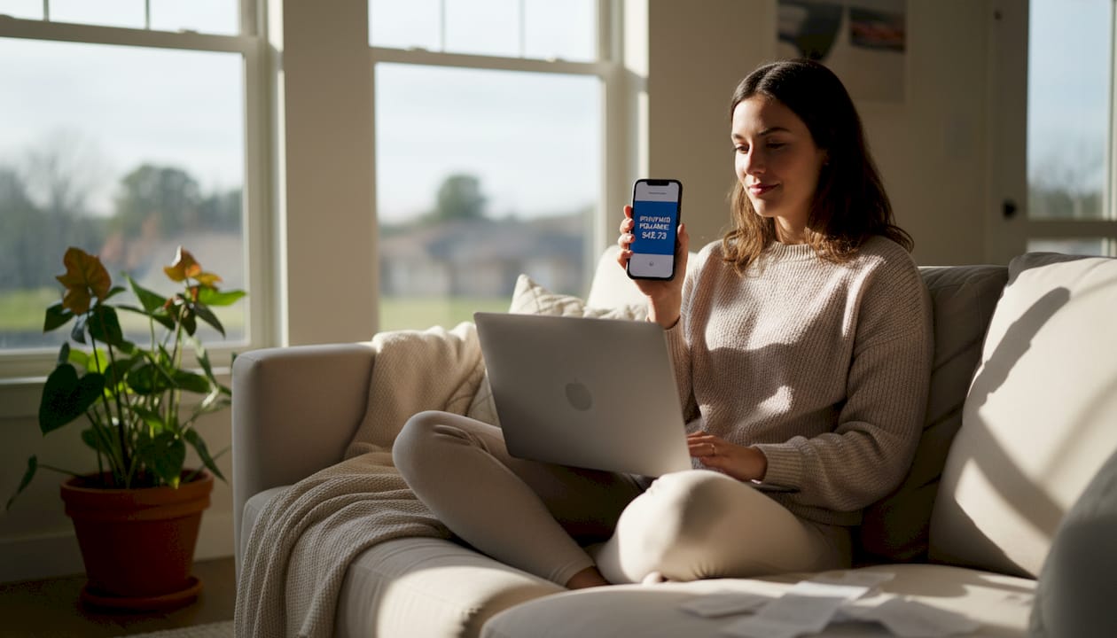 Woman checking no deposit electricity balance