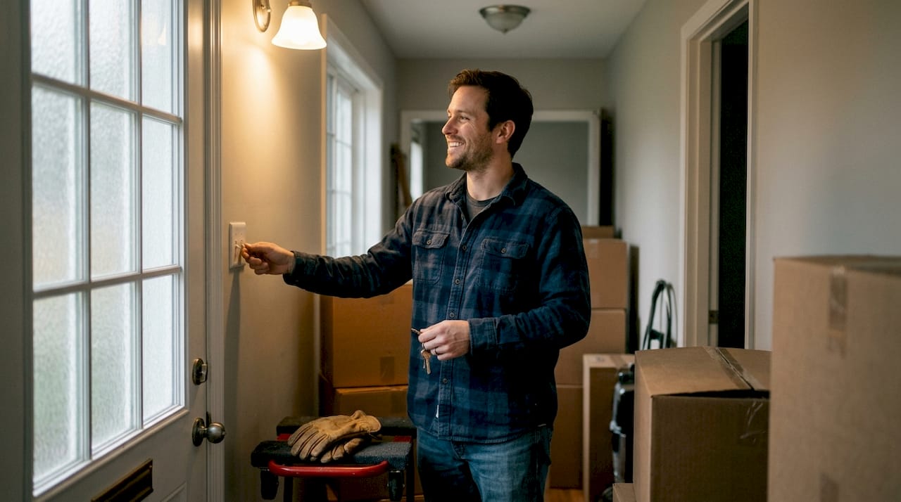 Man turns on lights after fast electricity activation