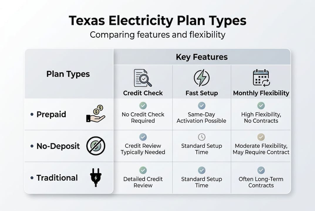 Infographic comparing Texas electricity plan features