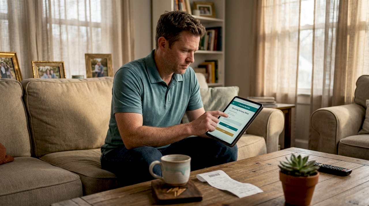 Man scheduling autopay for electricity bill