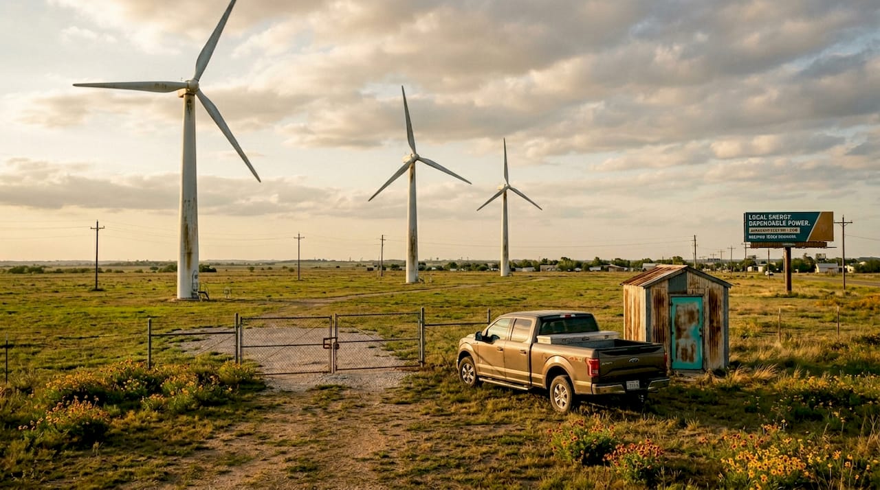 Texas wind turbines and power lines