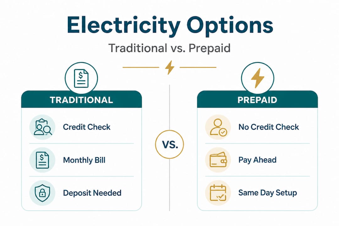 Split infographic showing electricity options comparison