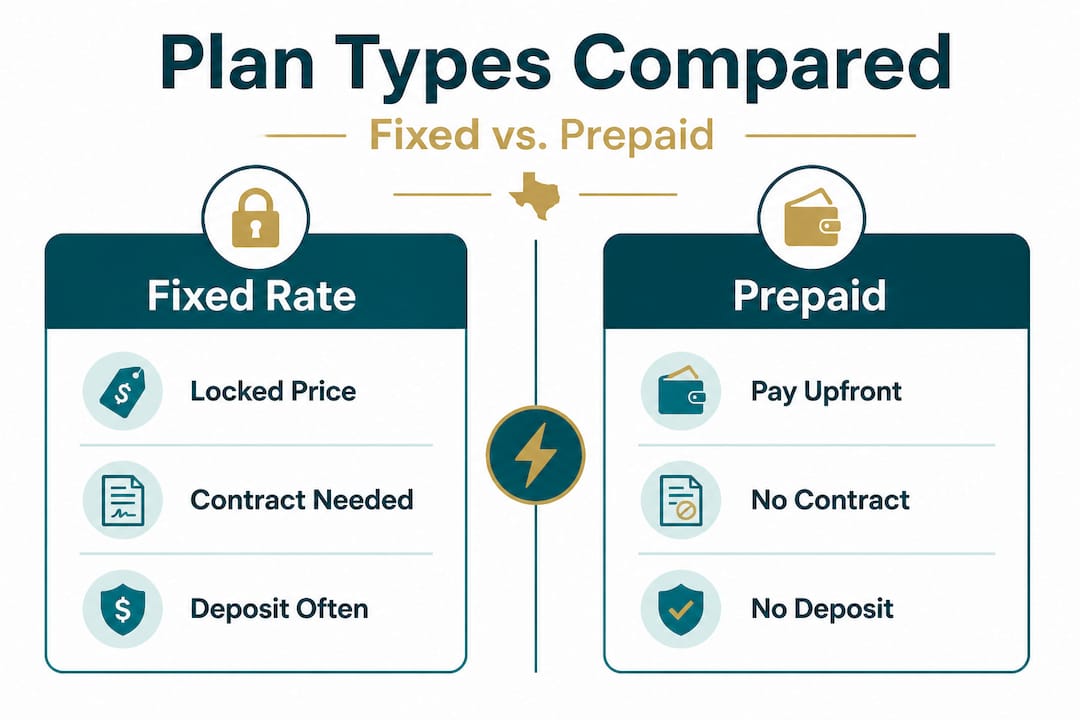 Infographic comparing Texas fixed and prepaid electricity plans