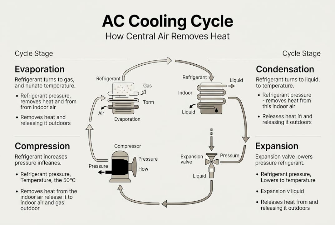 Infographic shows stages of AC cooling cycle