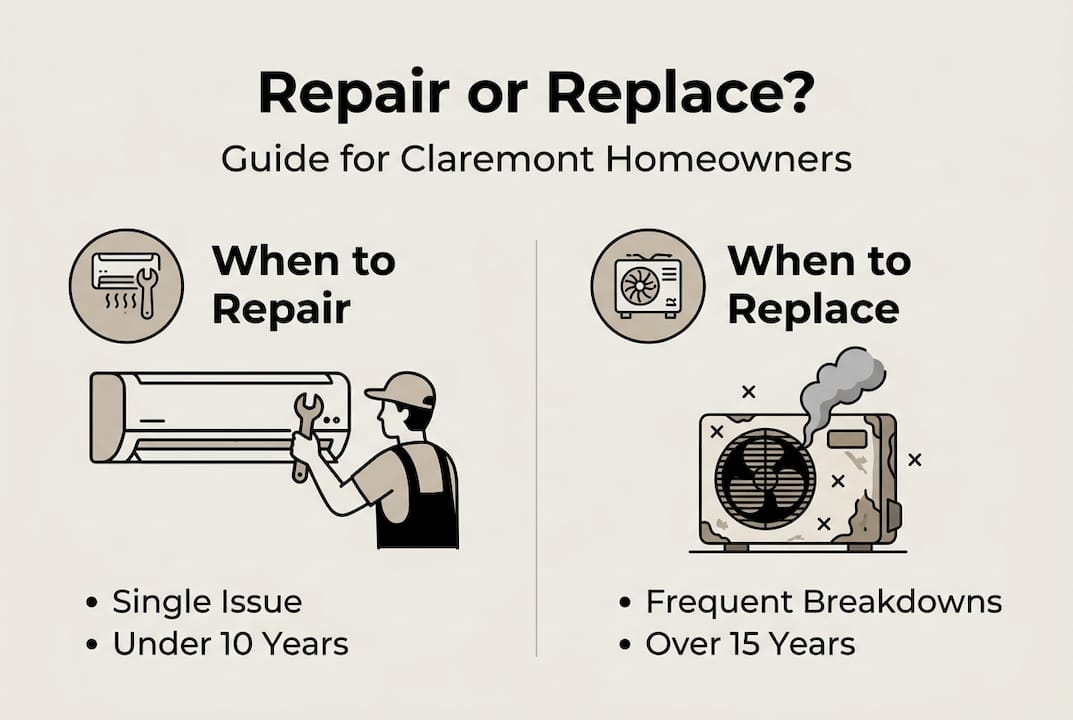 Infographic comparing AC repair and replacement