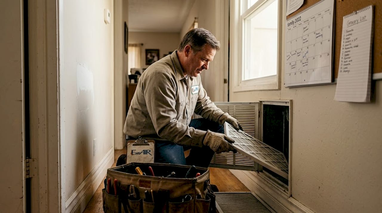 Technician checking home HVAC air filter