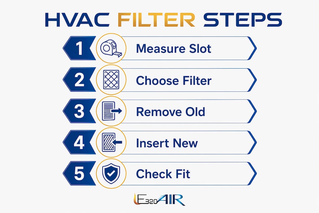 Infographic showing HVAC filter replacement steps