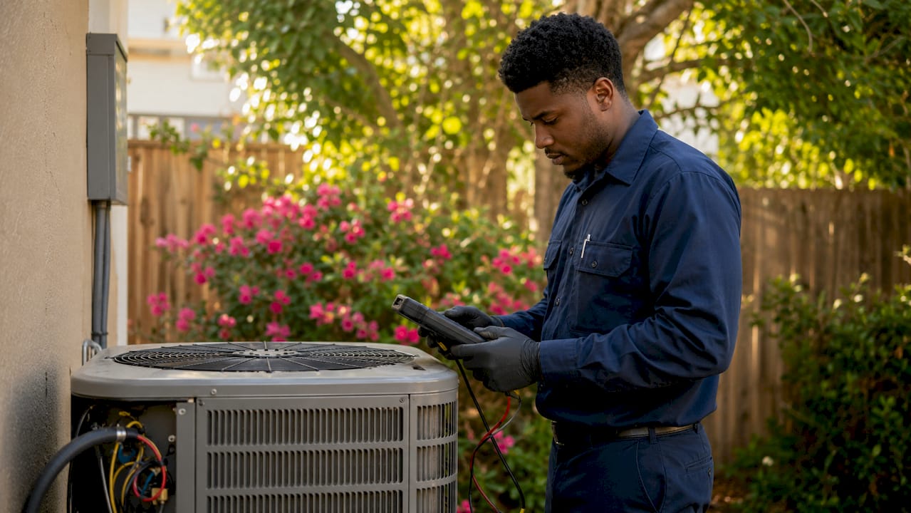 HVAC technician performing system inspection