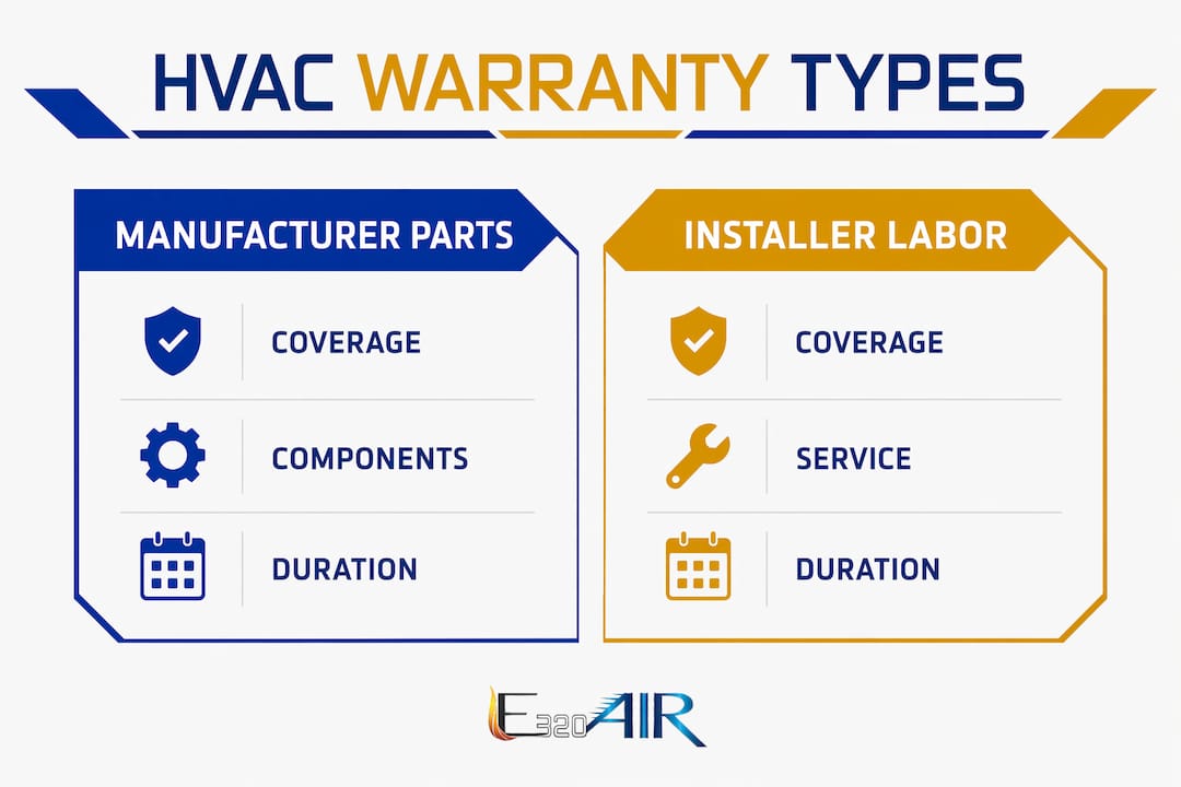Infographic comparing HVAC warranty types
