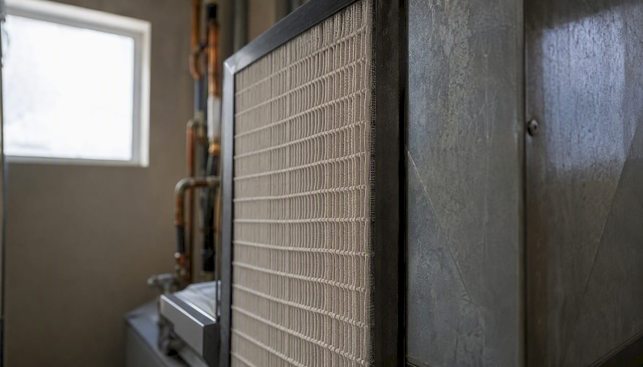 Close-up of dense HEPA filter in residential duct