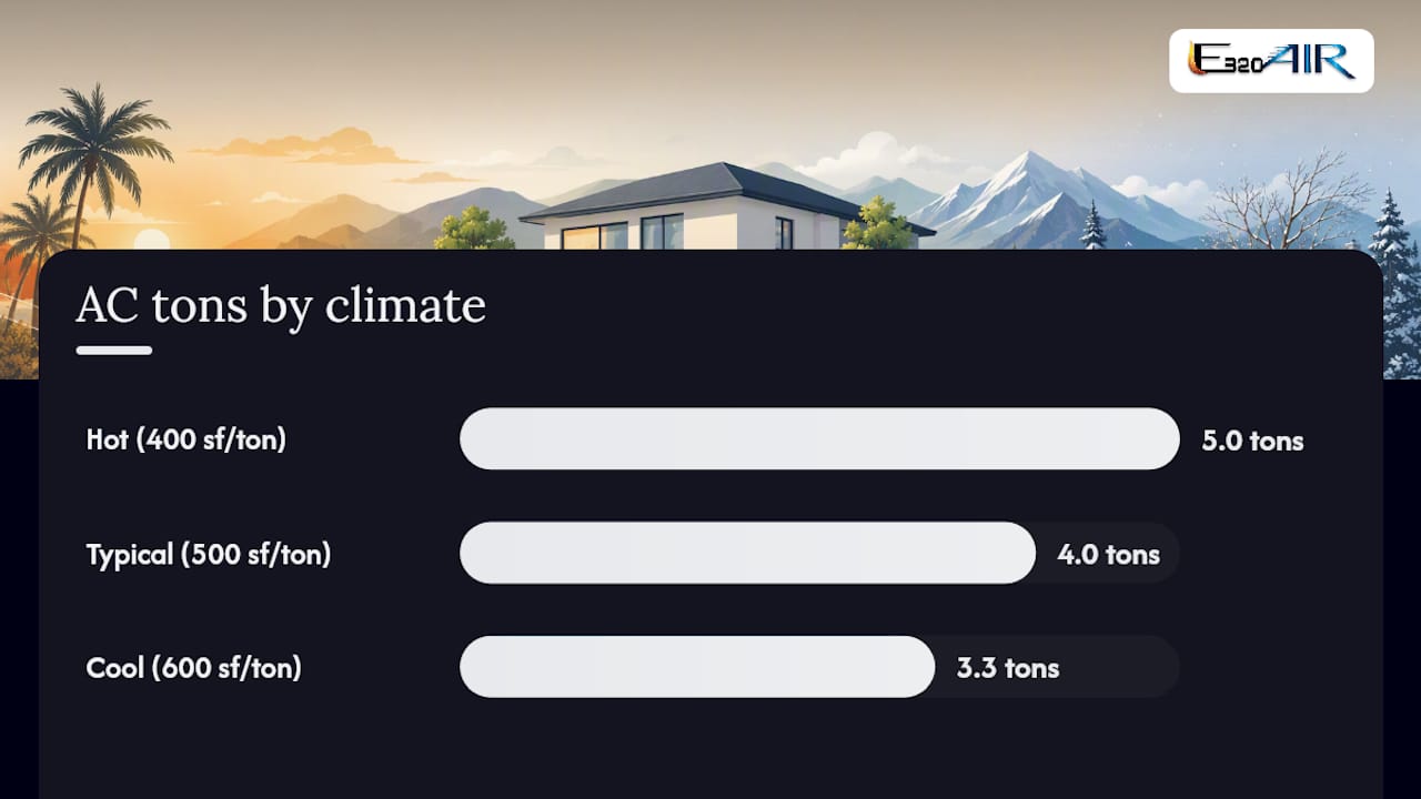 Diagram of AC sizing by climate and home size
