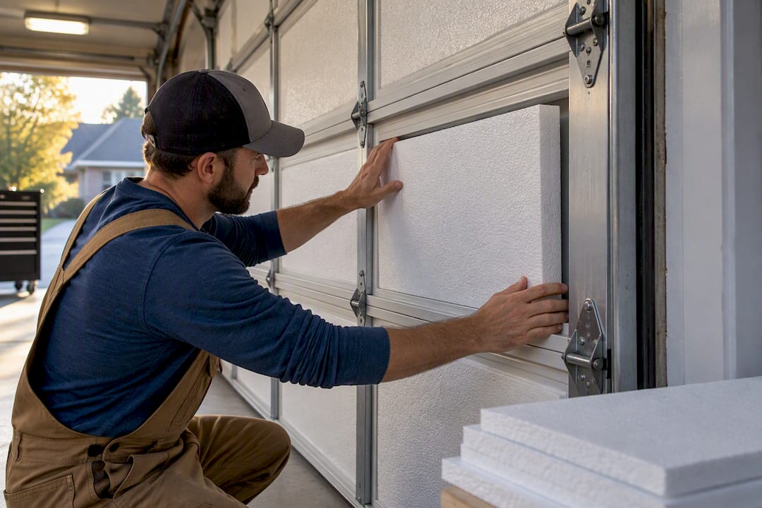 Insulation panels fitted into a garage door