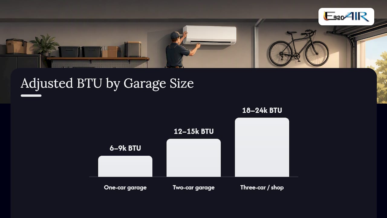 Garage mini-split sizing process from conditions to BTUs