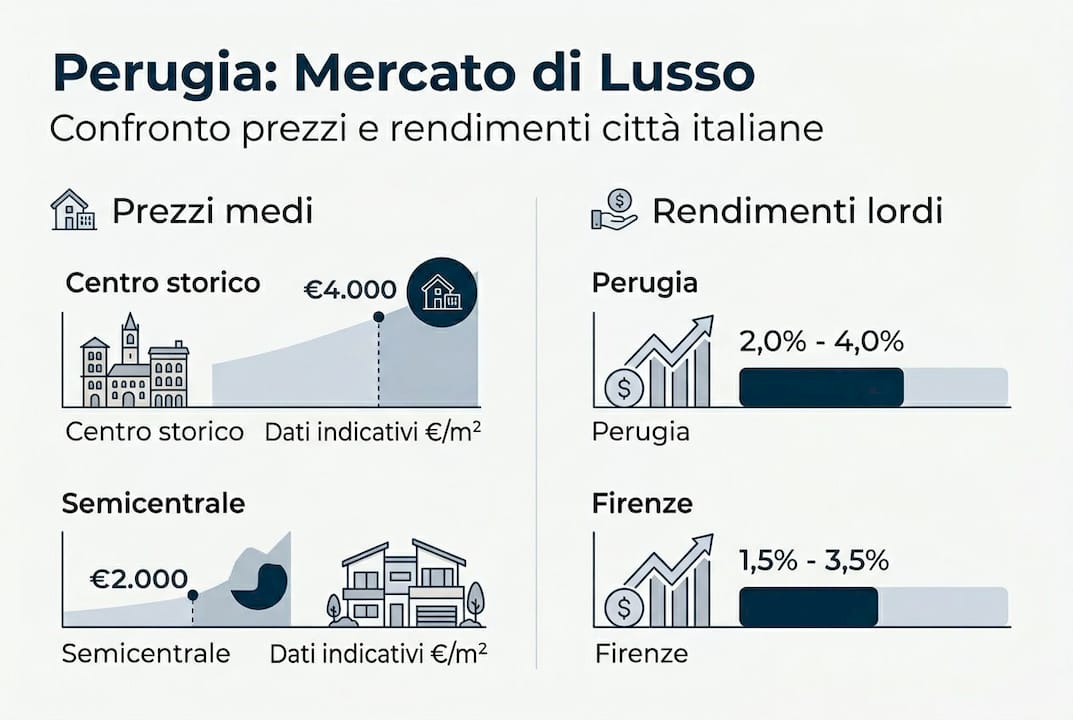 Panoramica su prezzi e rendimenti degli immobili a Perugia: tutti i dati in un’infografica chiara e aggiornata