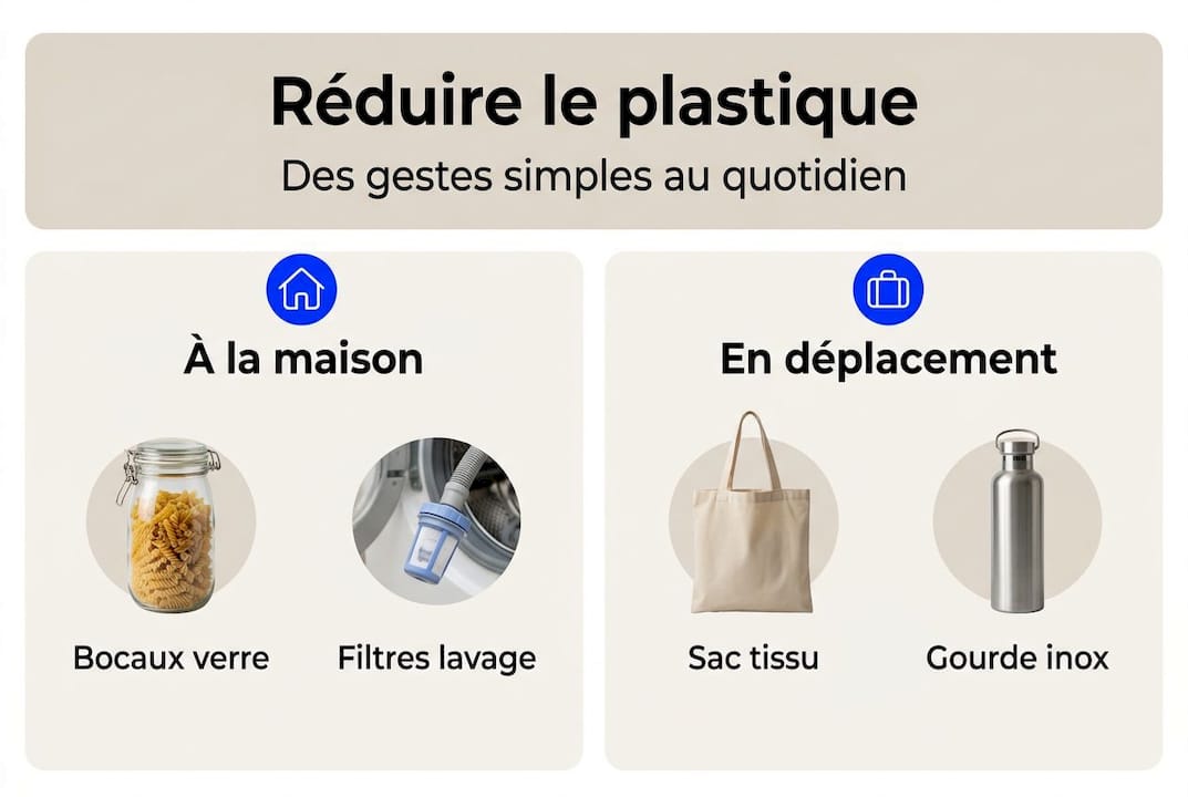 Réduire le plastique au quotidien : guide pratique 2 Infographie : les bons réflexes pour limiter l’usage du plastique au quotidien