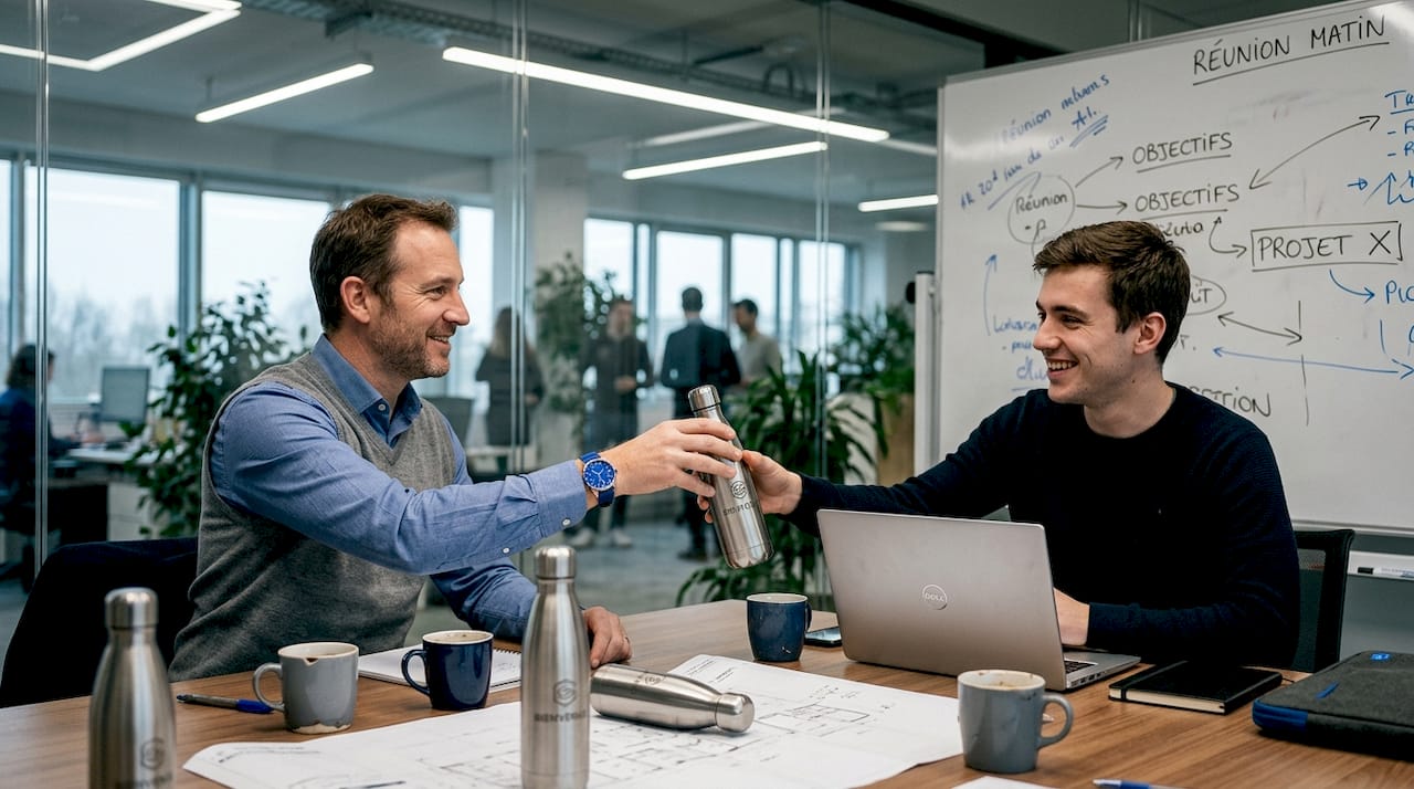 Bouteilles réutilisables au bureau : boostez votre RSE 2 Offrir une gourde personnalisée aux nouveaux collaborateurs lors de leur arrivée dans l’entreprise