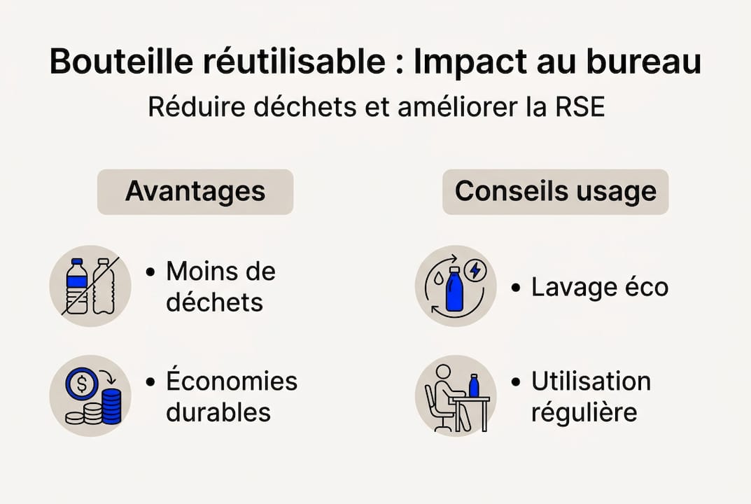 Bouteilles réutilisables au bureau : boostez votre RSE 1 Découvrez en images l’impact des bouteilles réutilisables et nos astuces pour les adopter au quotidien.