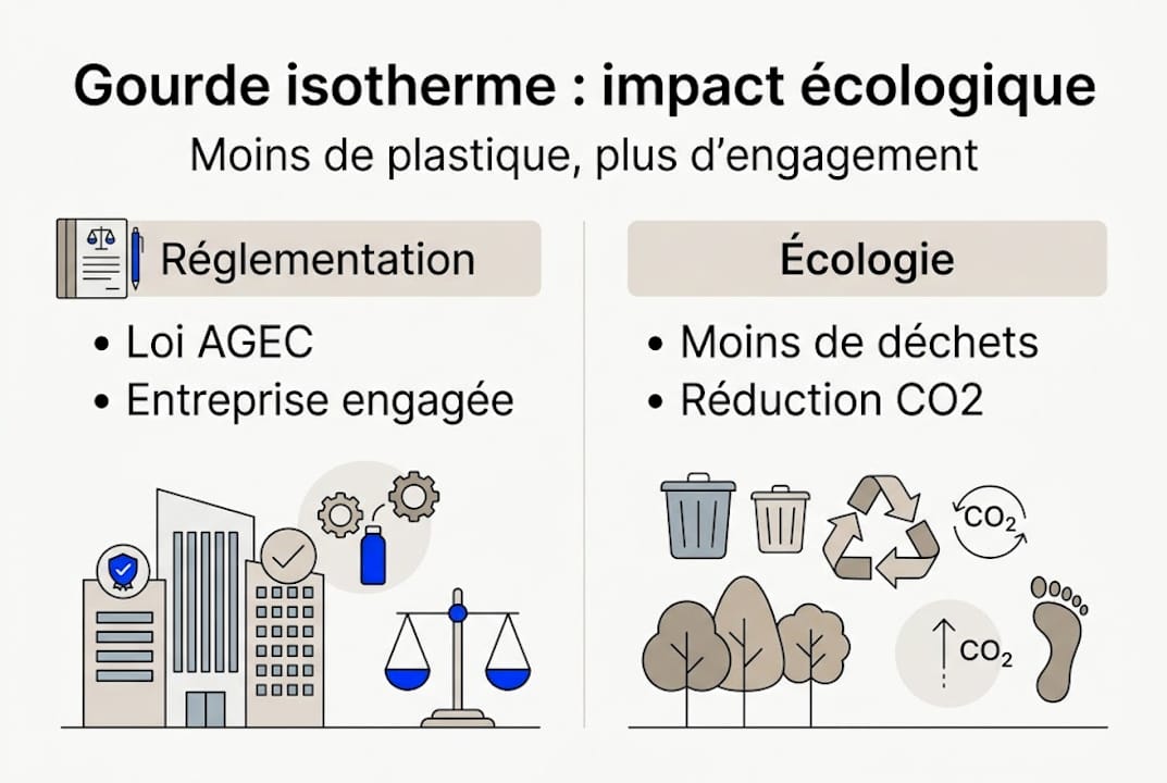 Gourdes isothermes en entreprise : bien-être, écologie et RH 1 Infographie : l’empreinte environnementale des bouteilles réutilisables