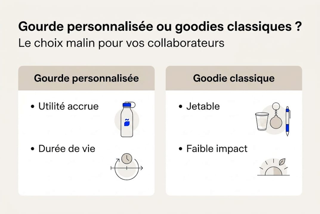 Réussir la distribution de gourdes en entreprise : guide 2026 1 Infographie : pourquoi choisir une gourde plutôt que des goodies classiques ?