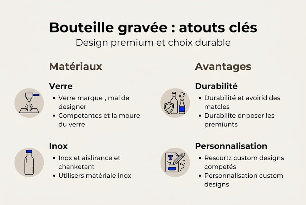 Bouteille gravée au laser : écoresponsabilité et design premium 1 Infographie : les atouts de la bouteille personnalisée par gravure laser