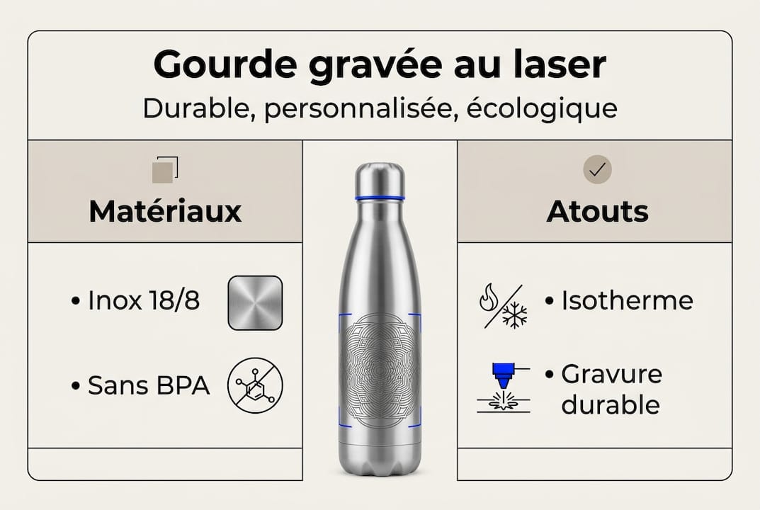 Gourde gravée au laser : cadeau écoresponsable et durable 1 Infographie : tout savoir sur la gourde personnalisée par gravure laser