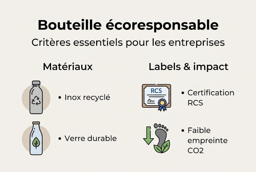 Bouteille personnalisée écoresponsable : guide pour entreprise 2 Infographie : les critères essentiels pour choisir une bouteille responsable en entreprise