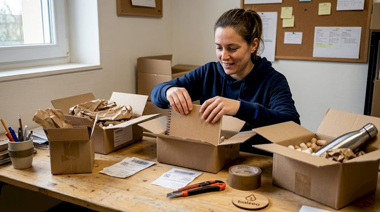 Guide complet pour personnaliser vos cadeaux d'entreprise écoresponsables 1 Déballage d’un colis entreprise respectueux de l’environnement