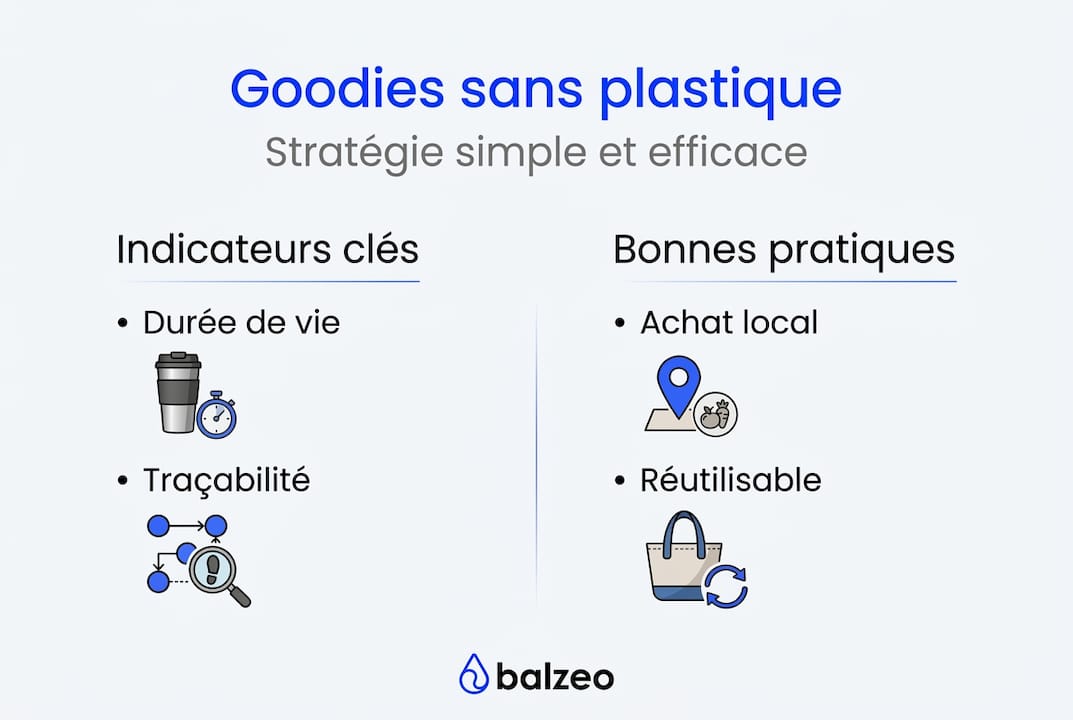 Réussir vos goodies zéro plastique : guide pour entreprises 2 Infographie : adopter une stratégie de goodies éco-responsables sans plastique
