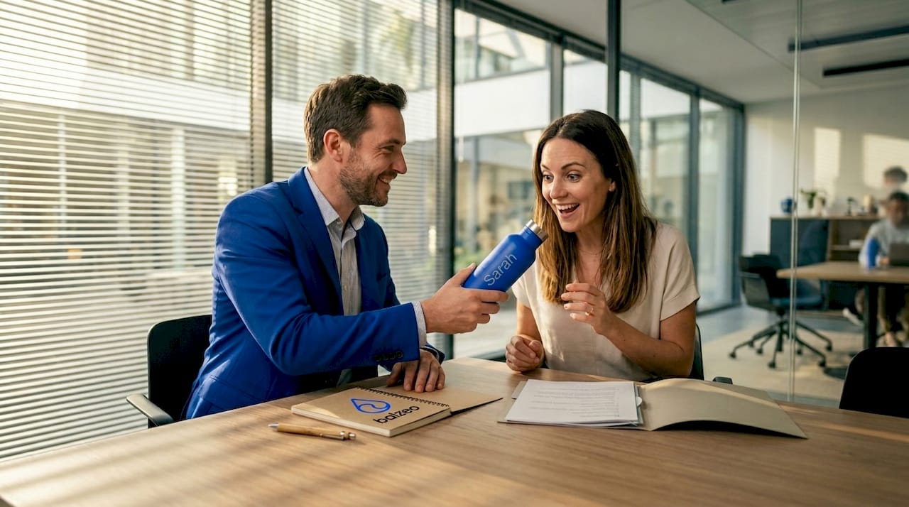 Consommation responsable en entreprise : impacts et leviers 2 Lors de notre réunion, nous avons offert un cadeau d'entreprise respectueux de l'environnement.