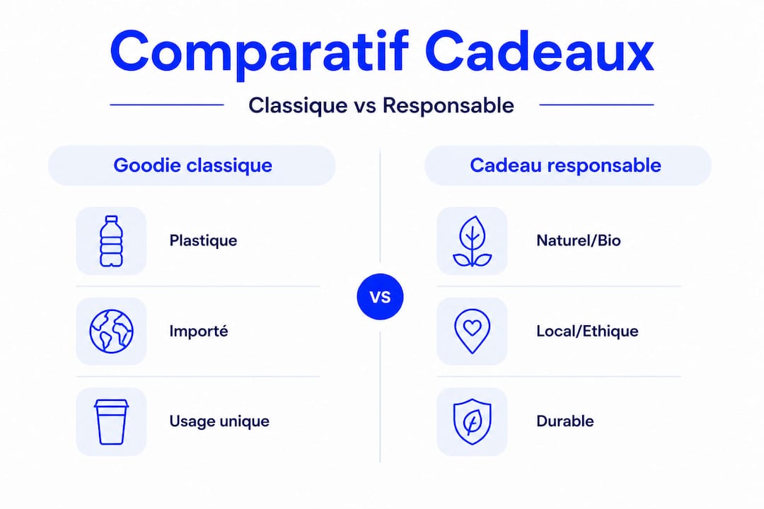 Révélez votre image de marque avec des cadeaux responsables 2 Infographie : cadeaux traditionnels vs cadeaux éco-responsables, le match