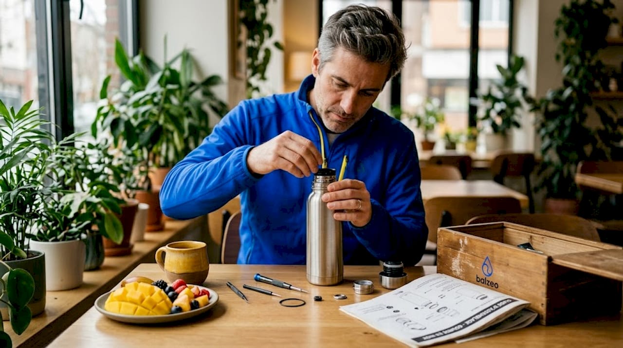Qu'est-ce qu'un accessoire éco-conçu vraiment ? 1 Un homme s’affaire à réparer un accessoire écologique posé sur la table.