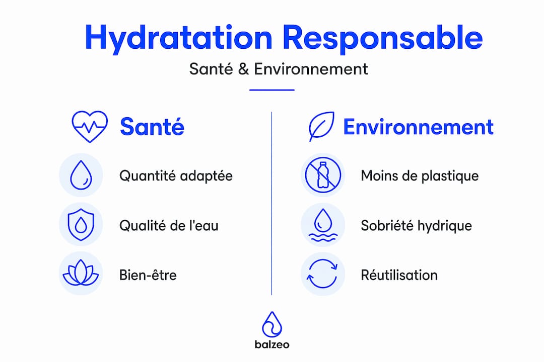 Définition hydratation responsable : le guide complet 1 Infographie : l’essentiel sur la santé, l’environnement et les gestes pour s’hydrater de façon responsable