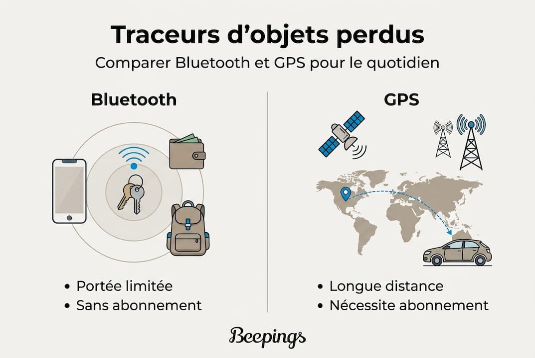Infographie : les différences entre balises GPS et Bluetooth