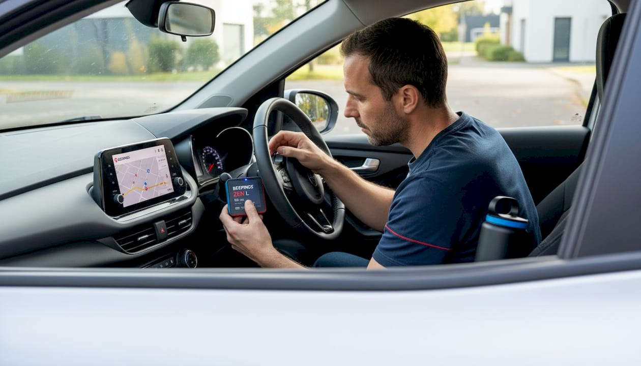 Un conducteur équipe sa voiture stationnée d’un traceur GPS.