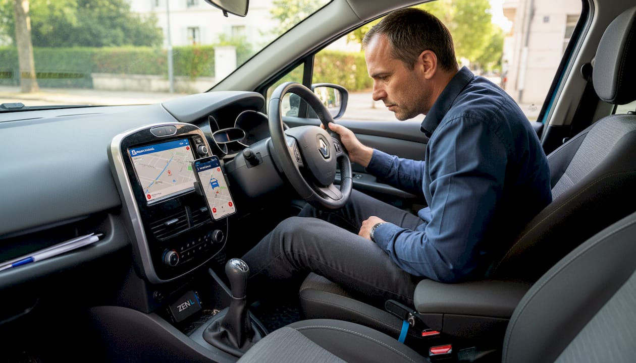 Un homme règle le GPS de sa voiture