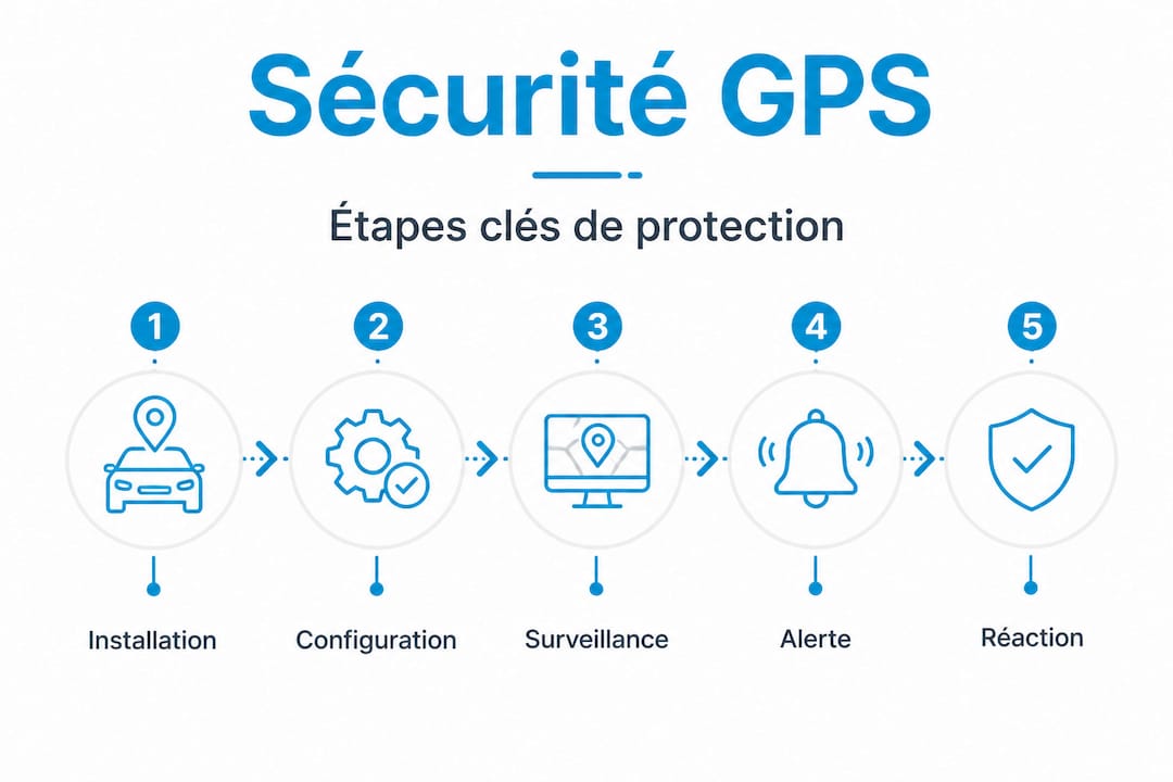 Les différentes étapes pour protéger efficacement votre véhicule grâce à un système de géolocalisation GPS, présentées sous forme d’infographie