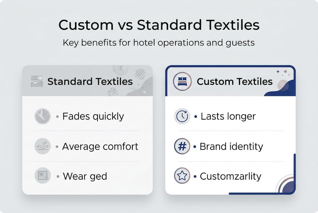 Infographic comparing custom and standard hotel textiles