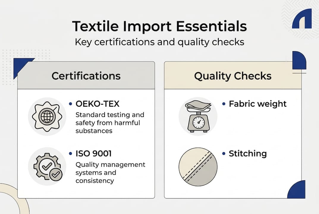 Infographic comparing hospitality textile certifications and quality checks
