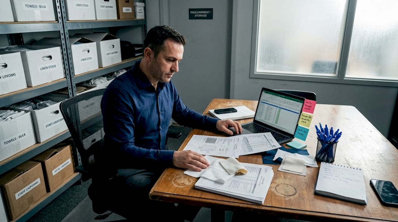 Purchasing manager reviewing textile samples