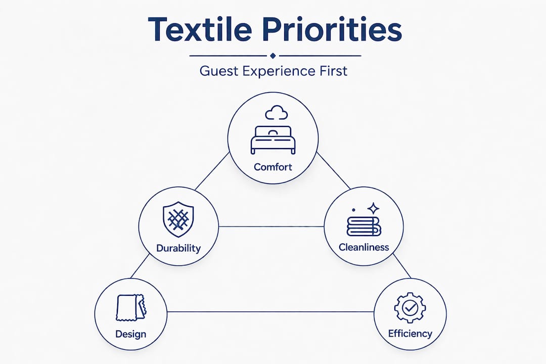 Textile priorities hierarchy with guest comfort at top